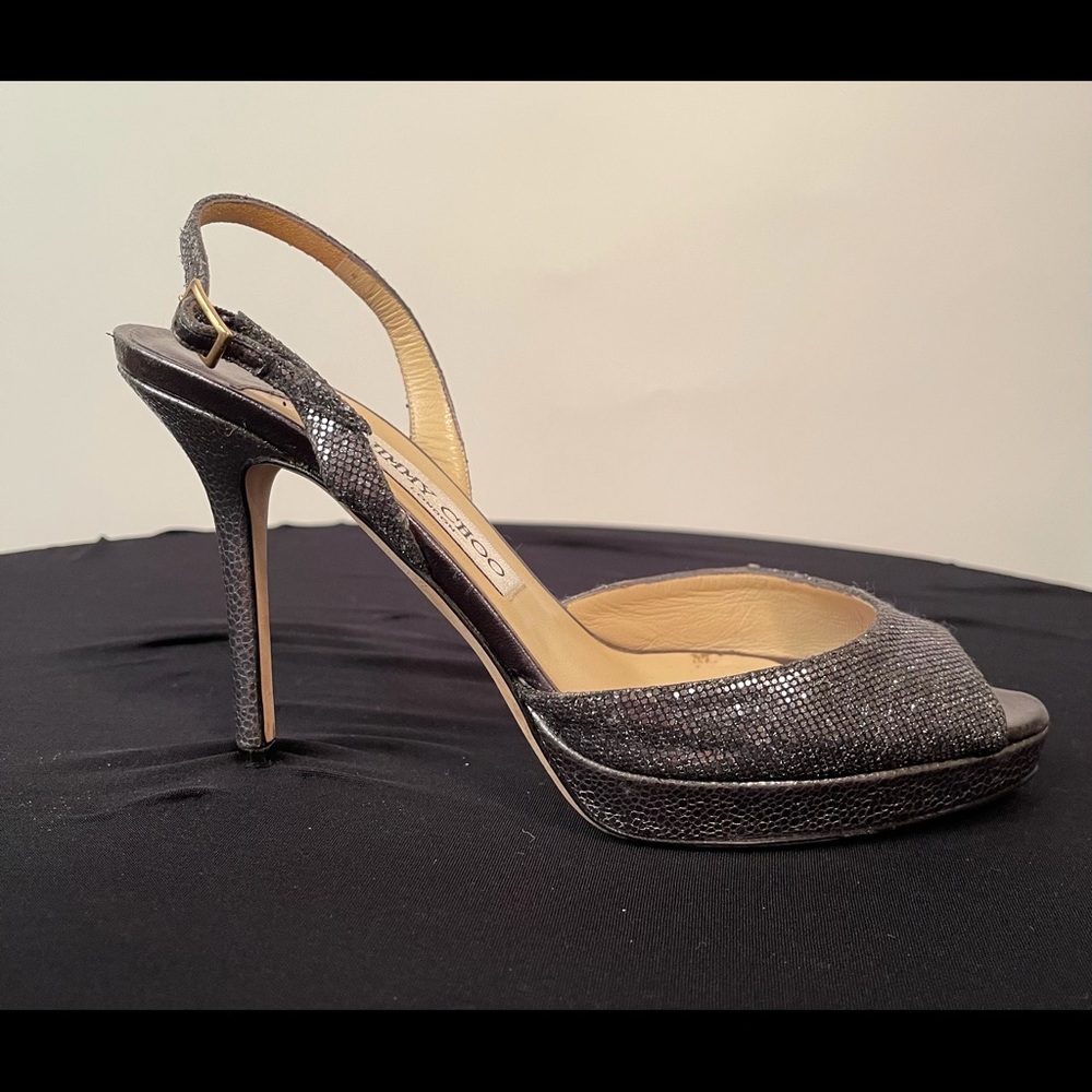 Jimmy Choo Glitter Fabric Evening Sandals